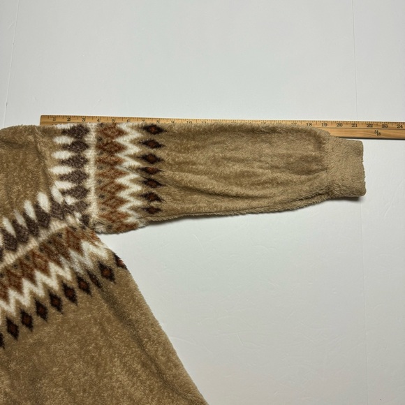 Uniqlo Women's Lightweight Fleece Fair Isle Crew Neck Top Brown Beige Size: L - Picture 10 of 13